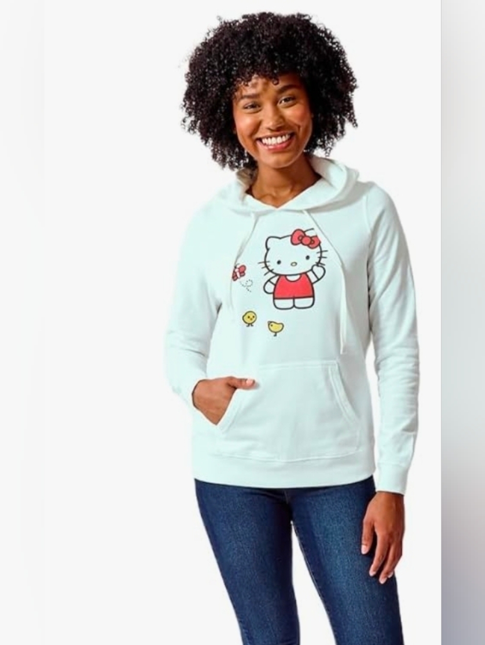 Bioworld Hello Kitty & Ducklings Women's White Long Sleeve Hooded Sweatshirt M